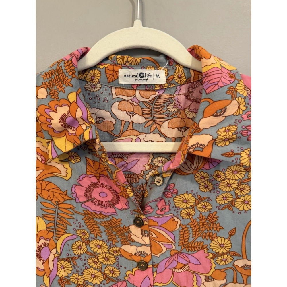 NATURAL LIFE Floral Button-Down Tunic in Blue, Pink & Orange - Picture 2 of 3